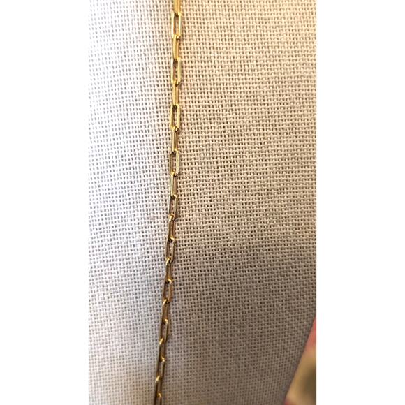 Gold Tone Paperclip Chain Bar Three Cone Two Sodalite Stone Bead Necklace - Picture 3 of 4